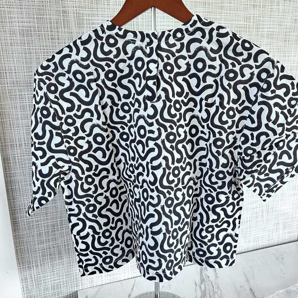 Wildfang The Essential Boxy Top Black‎ White Squiggle Patterned Top XS New! BBB - Picture 2 of 8